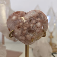 Load image into Gallery viewer, Pink Amethyst X Flower Agate Heart on Stand