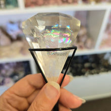 Load image into Gallery viewer, Faceted Clear Quartz Diamond with Stand - Rainbows