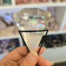 Load image into Gallery viewer, Faceted Clear Quartz Diamond with Stand - Rainbows