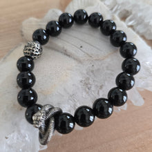 Load image into Gallery viewer, Black Agate Bracelet with Snake and Bead