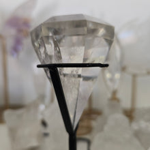 Load image into Gallery viewer, Faceted Clear Quartz Diamond with Stand - Rainbows