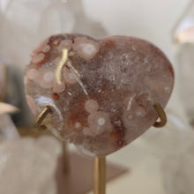 Load image into Gallery viewer, Pink Amethyst X Flower Agate Heart on Stand