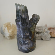 Load image into Gallery viewer, Moss Agate Owl in Tree Stump