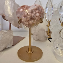Load image into Gallery viewer, Pink Amethyst X Flower Agate Heart on Stand