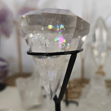 Load image into Gallery viewer, Faceted Clear Quartz Diamond with Stand - Rainbows