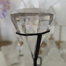 Load image into Gallery viewer, Faceted Clear Quartz Diamond with Stand - Rainbows