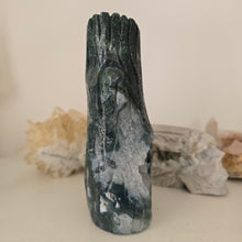 Load image into Gallery viewer, Moss Agate Owl in Tree Stump