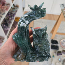 Load image into Gallery viewer, Moss Agate Owl Tree Branch with Butterfly