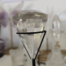 Load image into Gallery viewer, Faceted Clear Quartz Diamond with Stand - Rainbows