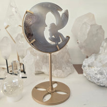 Load image into Gallery viewer, Druzy Agate Crescent Moon Fairy on Stand - small