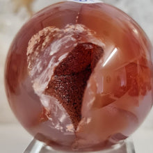 Load image into Gallery viewer, Carnelian Flower Agate Sphere with Druzy