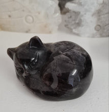 Load image into Gallery viewer, Silver Sheen Obsidian Sleeping Cat