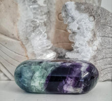 Load image into Gallery viewer, Feather Fluorite Palmstone with Rainbows