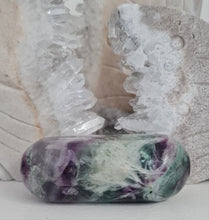 Load image into Gallery viewer, Feather Fluorite Palmstone with Rainbows