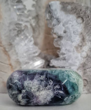 Load image into Gallery viewer, Feather Fluorite Palmstone with Rainbows