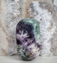Load image into Gallery viewer, Feather Fluorite Palmstone with Rainbows