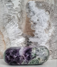 Load image into Gallery viewer, Feather Fluorite Palmstone with Rainbows