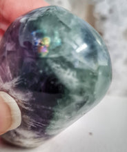 Load image into Gallery viewer, Feather Fluorite Palmstone with Rainbows