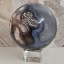 Load image into Gallery viewer, Black Flower Agate Sphere