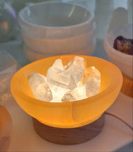 Load image into Gallery viewer, Orange Selenite Bowl with Clear Quartz Lamp