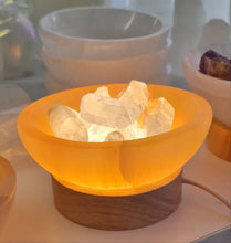 Load image into Gallery viewer, Orange Selenite Bowl with Clear Quartz Lamp