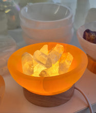 Load image into Gallery viewer, Orange Selenite Bowl with Clear Quartz Lamp