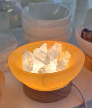 Load image into Gallery viewer, Orange Selenite Bowl with Clear Quartz Lamp