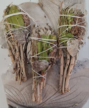 Load image into Gallery viewer, Smudge Stick - White Sage, Mitron Leaves, Rosemary and Quartz