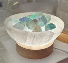 Load image into Gallery viewer, Selenite Cleansing Bowl with Green Fluorite Lamp