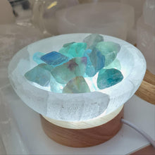 Load image into Gallery viewer, Selenite Cleansing Bowl with Green Fluorite Lamp