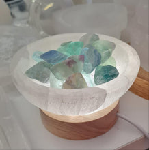 Load image into Gallery viewer, Selenite Cleansing Bowl with Green Fluorite Lamp
