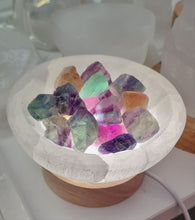 Load image into Gallery viewer, Selenite Cleansing Bowl with Rainbow Fluorite Lamp