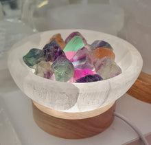 Load image into Gallery viewer, Selenite Cleansing Bowl with Rainbow Fluorite Lamp