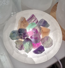 Load image into Gallery viewer, Selenite Cleansing Bowl with Rainbow Fluorite Lamp