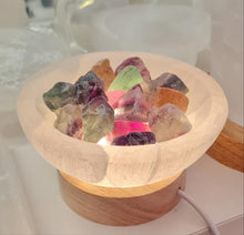 Load image into Gallery viewer, Selenite Cleansing Bowl with Rainbow Fluorite Lamp