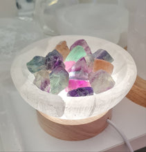 Load image into Gallery viewer, Selenite Cleansing Bowl with Rainbow Fluorite Lamp