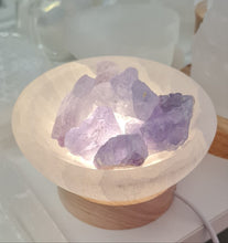 Load image into Gallery viewer, Selenite Cleansing Bowl with Blue Fluorite Lamp