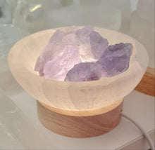 Load image into Gallery viewer, Selenite Cleansing Bowl with Blue Fluorite Lamp