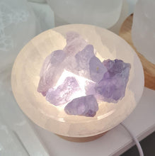 Load image into Gallery viewer, Selenite Cleansing Bowl with Blue Fluorite Lamp
