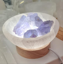 Load image into Gallery viewer, Selenite Cleansing Bowl with Blue Fluorite Lamp