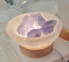 Load image into Gallery viewer, Selenite Cleansing Bowl with Blue Fluorite Lamp