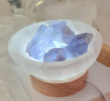 Load image into Gallery viewer, Selenite Cleansing Bowl with Blue Fluorite Lamp