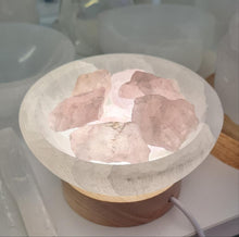 Load image into Gallery viewer, Selenite Cleansing Bowl with Rose Quartz Lamp