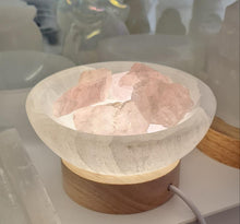 Load image into Gallery viewer, Selenite Cleansing Bowl with Rose Quartz Lamp