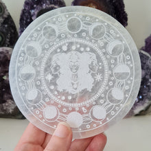 Load image into Gallery viewer, Selenite Round Engraved Plate - Moon Cycle