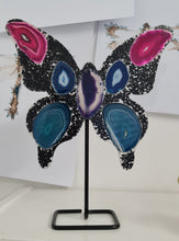 Load image into Gallery viewer, Agate Slice Butterfly - Black Tourmaline Chips