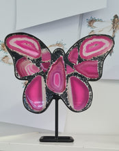 Load image into Gallery viewer, Pink Agate Slice Butterfly - Black Tourmaline Chips