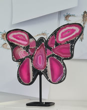 Load image into Gallery viewer, Pink Agate Slice Butterfly - Black Tourmaline Chips
