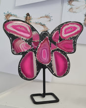 Load image into Gallery viewer, Pink Agate Slice Butterfly - Black Tourmaline Chips