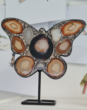 Load image into Gallery viewer, Brown Agate Slice Butterfly - Black Tourmaline Chips